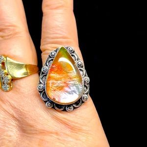 Sterling dichroic glass ring -NEW-stamped -ethnic/artisan